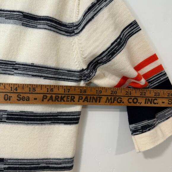 Celtic & Co Women's Sweater Dress Polo Maxi Wool Stripe Medium Cream Navy - Picture 9 of 10